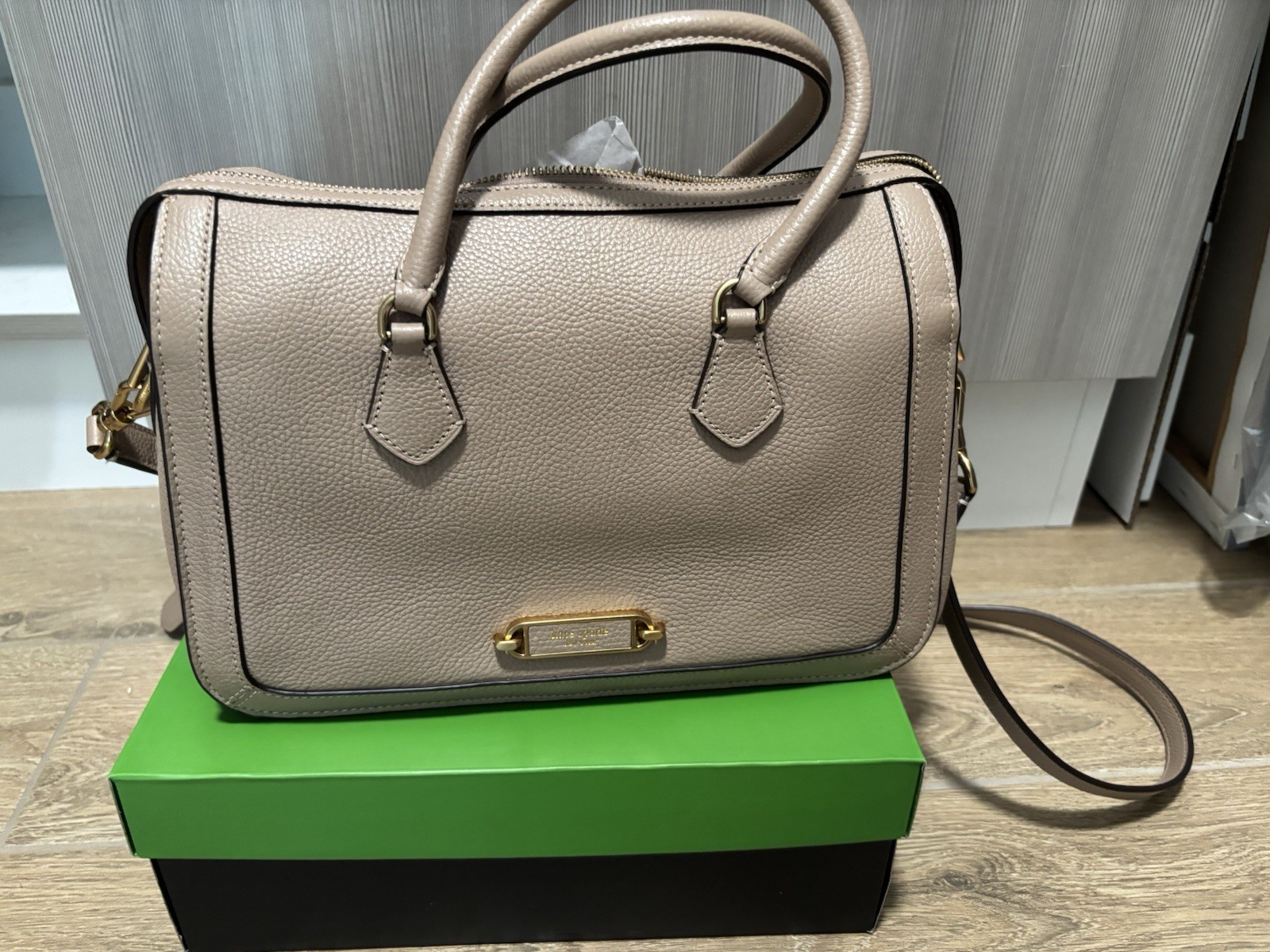 kate spade new york Gray Pebbled Satchel Top Handle Zip w/ Detachable Strap