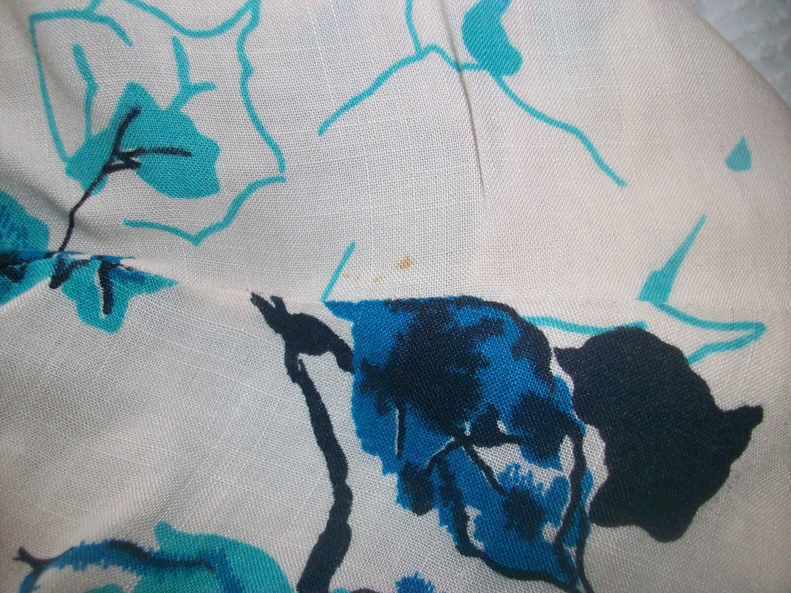 Vintage 50s EVE CARVER Fine Cotton Circle Skirt Dress Beige & Turquoise Roses
