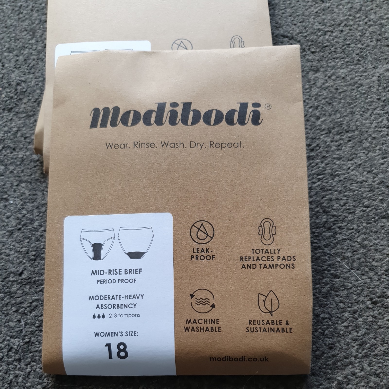 Modibodi Mid-Rise Period Proof Pants / Knickers. Reusables – Size 18