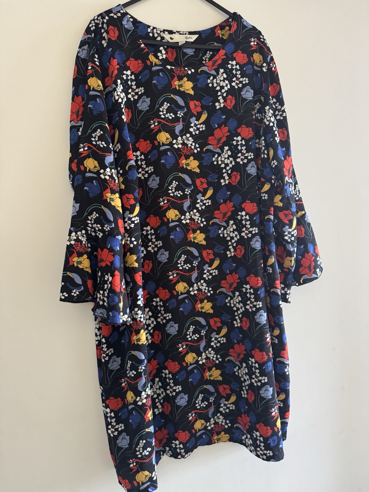 Women’s Yumi black floral summer shift dress Size 20 Great Condition