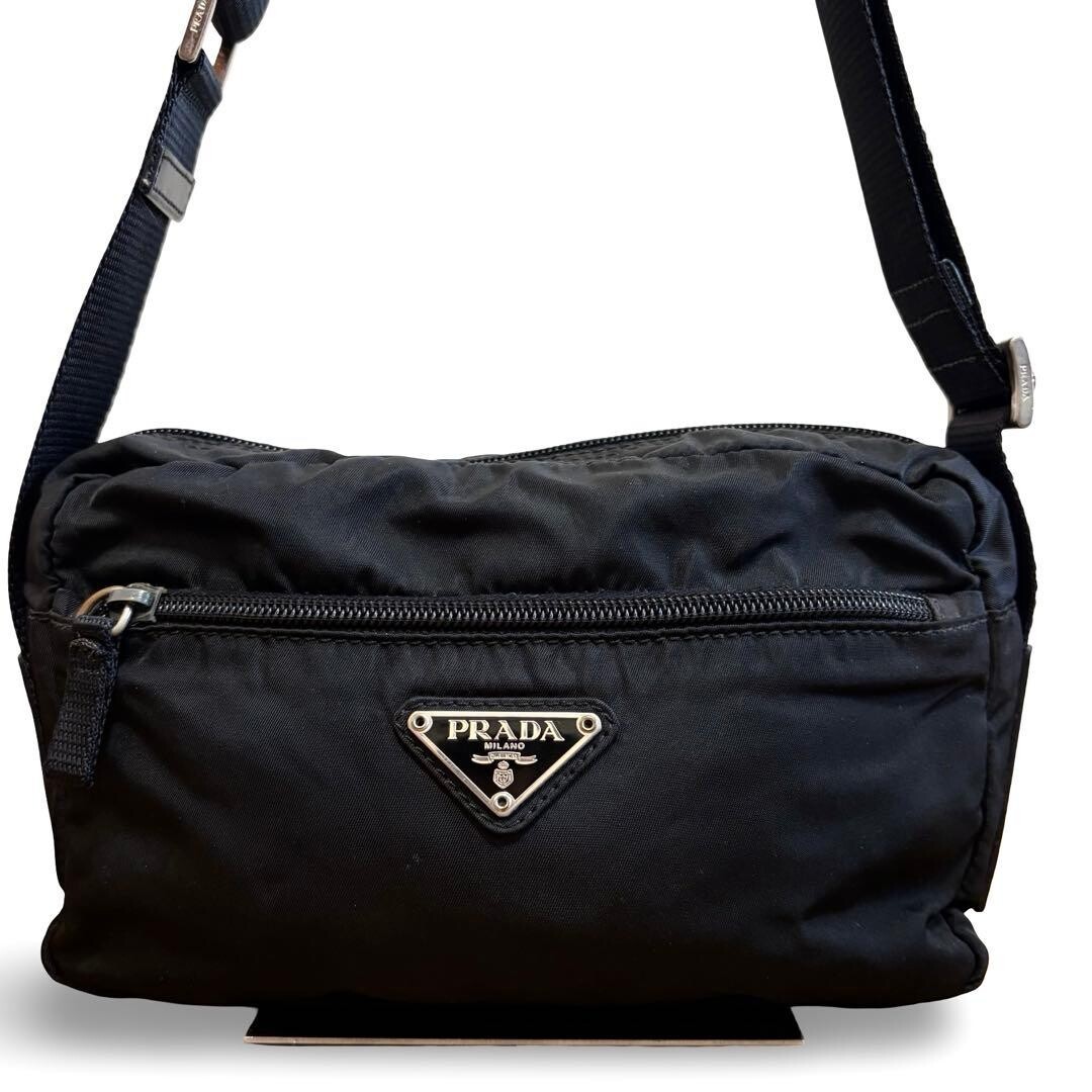 Prada Black Nylon Triangle Logo Camera Bag Shoulder Crossbody Unisex Authentic