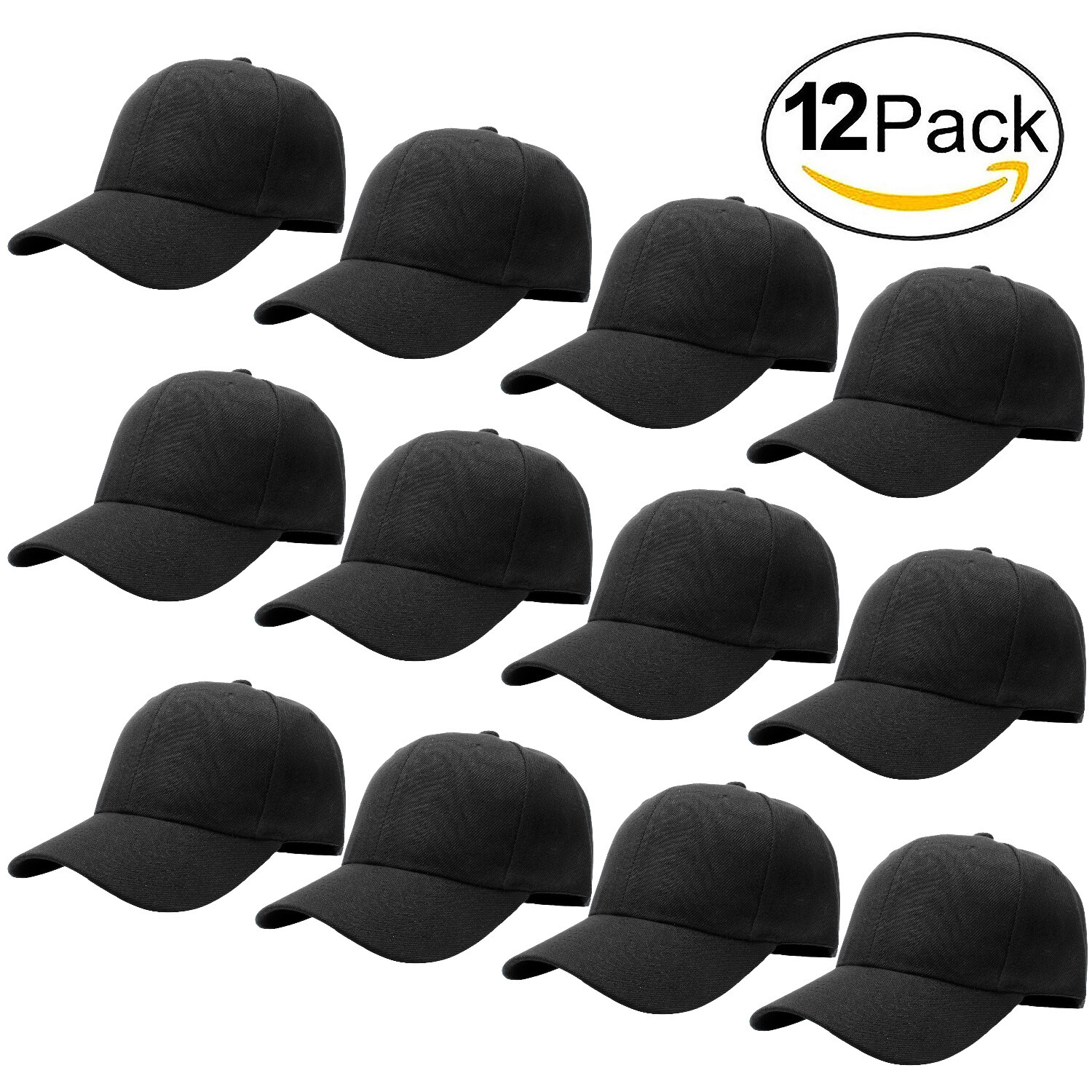WHOLESALE 12 pieces Classic Plain Baseball Cap Hat Adjustable Size Solid Color