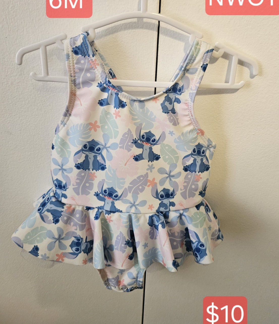 Disney Stitch Girls One Piece Swimsuit Floral Ruffle Multicolor 6 Months