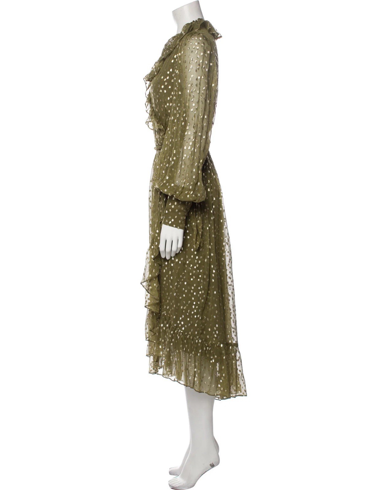 Zimmermann Lurex Wrap Midi Silk Chiffon Metallic Dot Dress 0