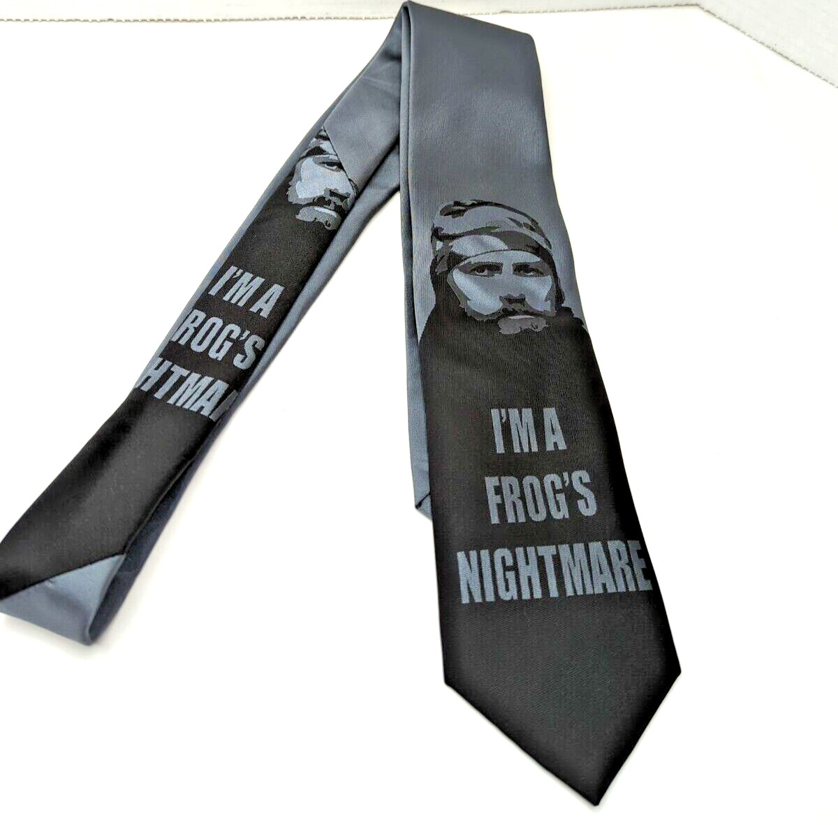 Duck Dynasty Jase Robertson I’m a Frog’s Nightmare Neck Tie Gray Black Pointed