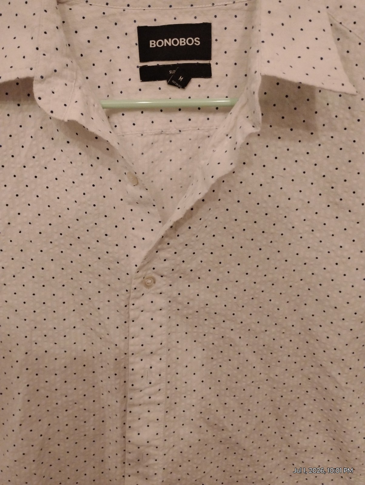 Bonobos Men’s Slim Fit Button-Up Shirt M White Blue Polka Dot Point Collar