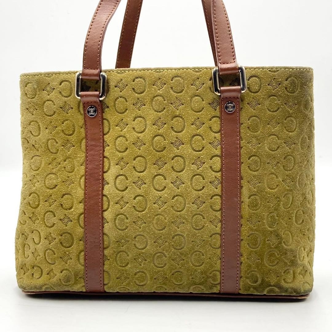 Celine Macadam Suede Leather Handbag Khaki Brown Japan Excellent 0610785