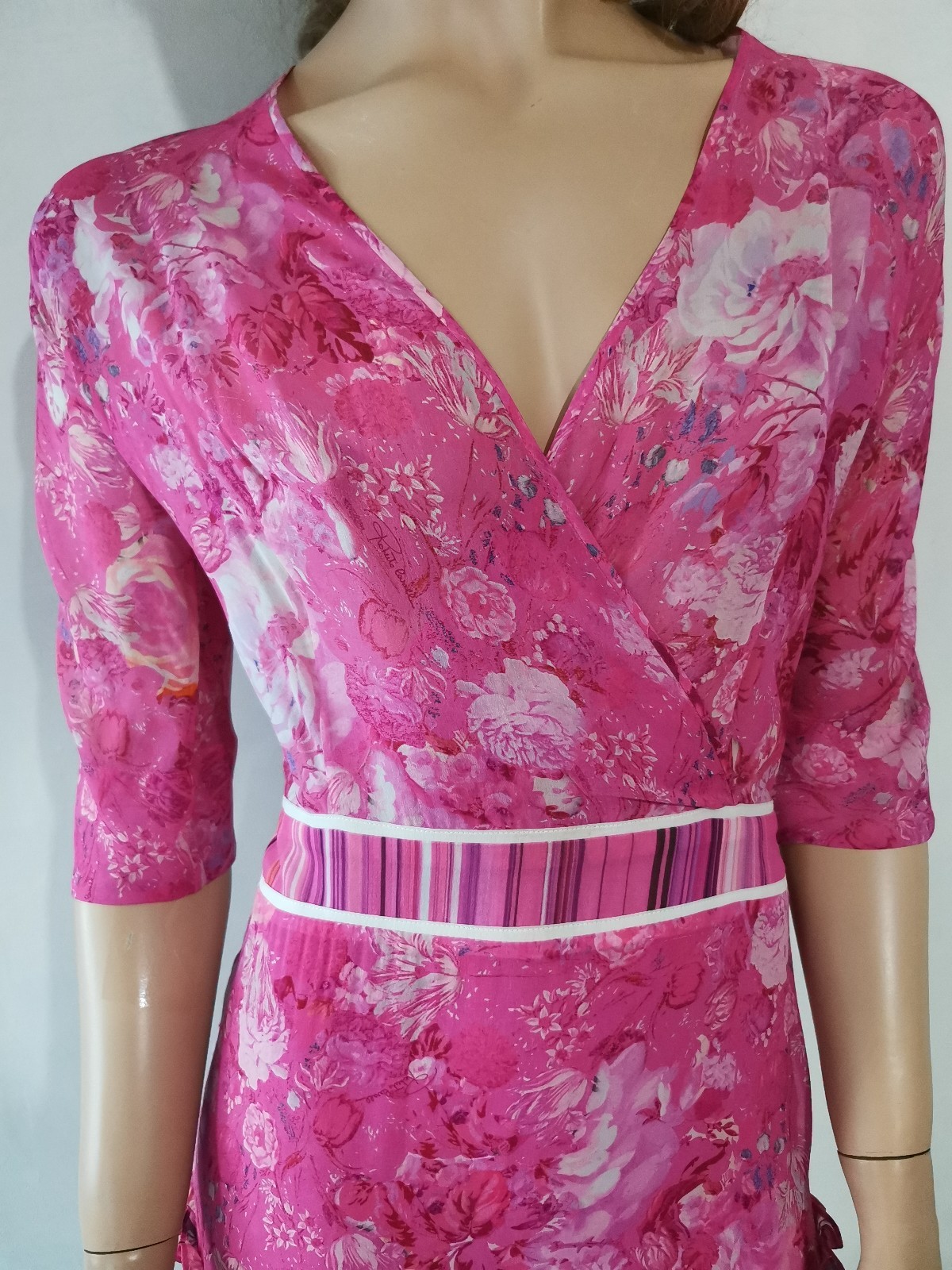Roberto Cavalli Vintage Floral Print Silk Chiffon Sheer Ruffle Dress IT38