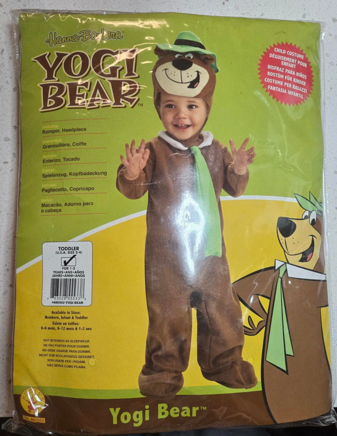 Rubies Yogi Bear Child Unisex Toddler Size 2-4 Halloween Costume 1-2 Years Old