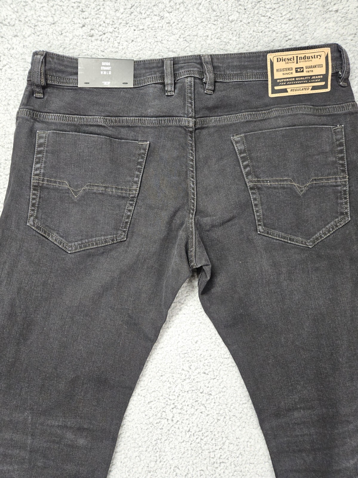 Diesel Safado Straight Jeans Men’s 36×32 Black Stretch Button Fly NWT