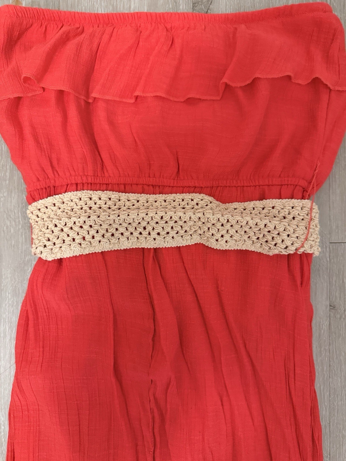 Bongo Coral Strapless Ruffle Maxi Dress w/ Belt Solid Sleeveless Long Size L/G