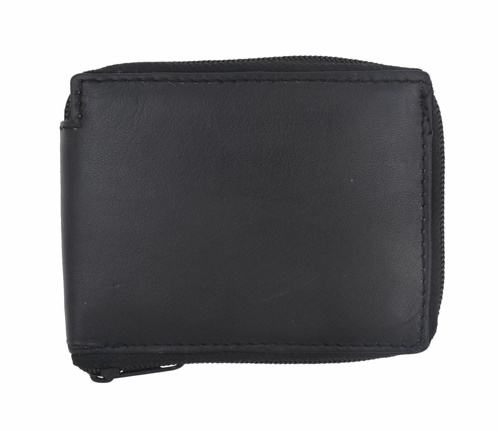 Men’s Genuine Leather Zipper Zip-Around Organizer Bifold Wallet Black Brown Tan!