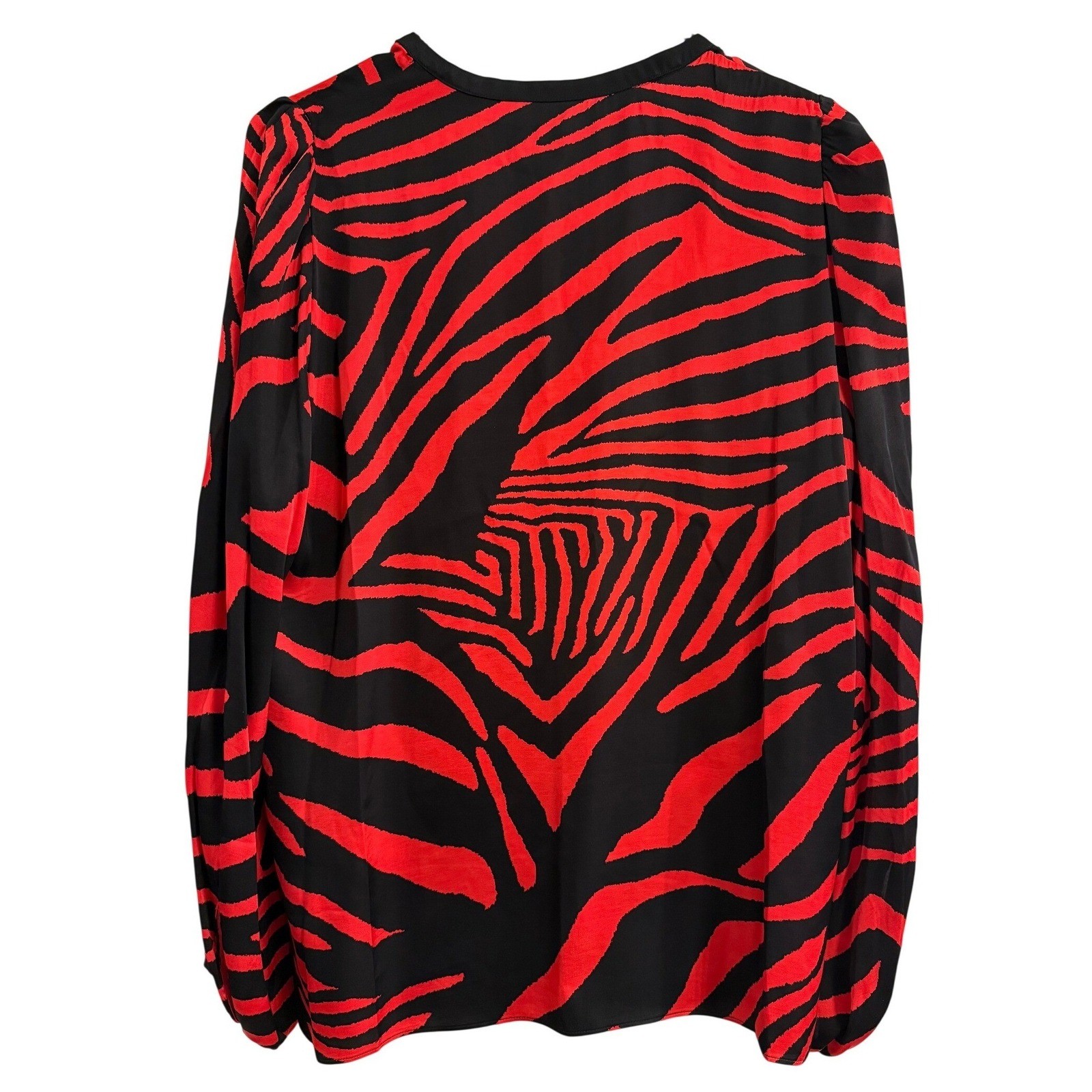 The Kooples Red Black Zebra Print Tassel Tie Blouse Size Small NWT