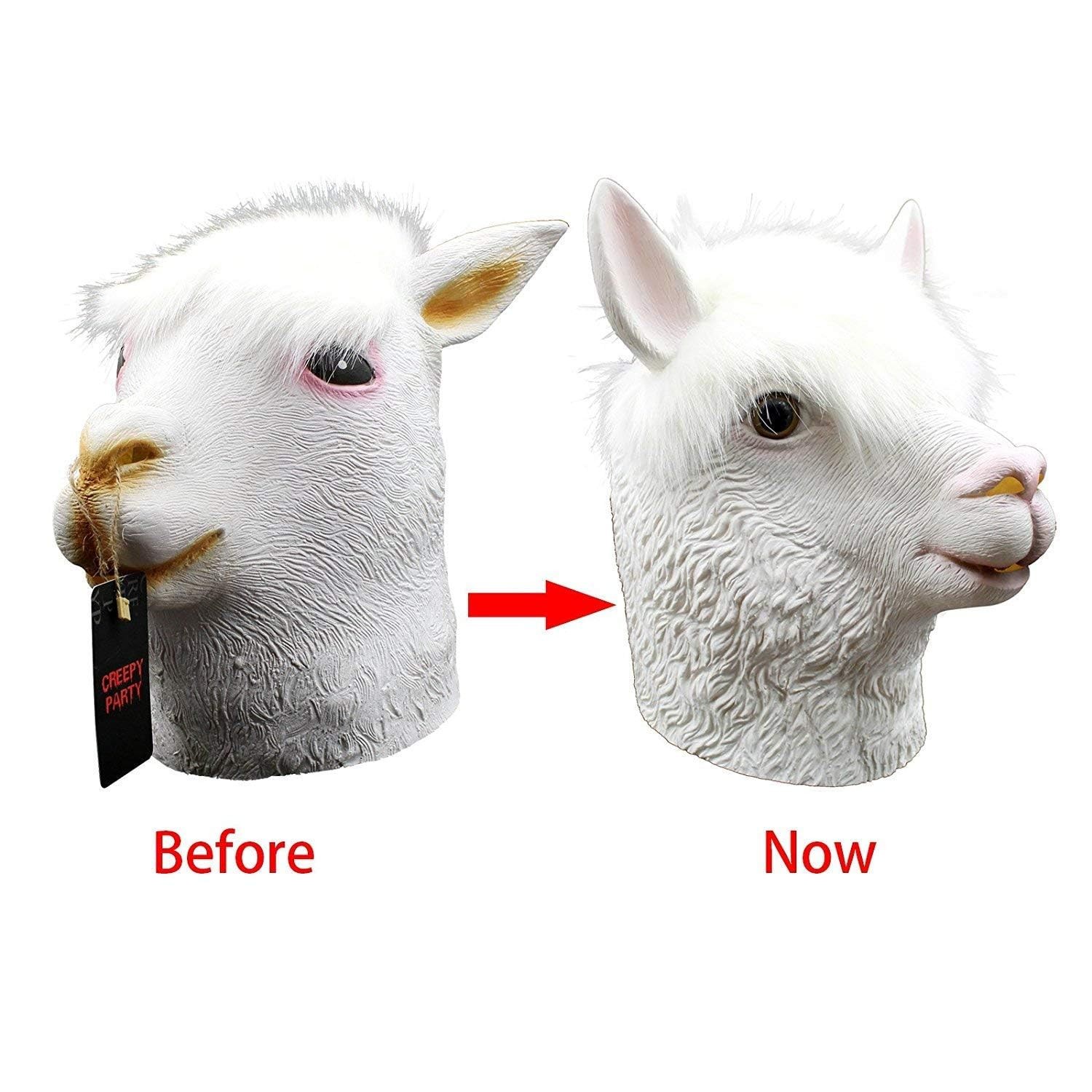 CreepyParty Alpaca Mask for Adults, Natural Latex One Roomy Adult Size, White