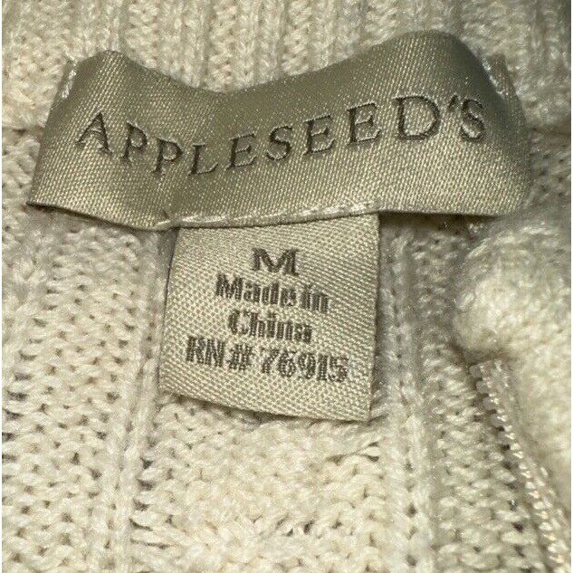 Appleseed’s Cable Knit Cardigan Full Zip Mock Neck Sweater Cream Size Medium