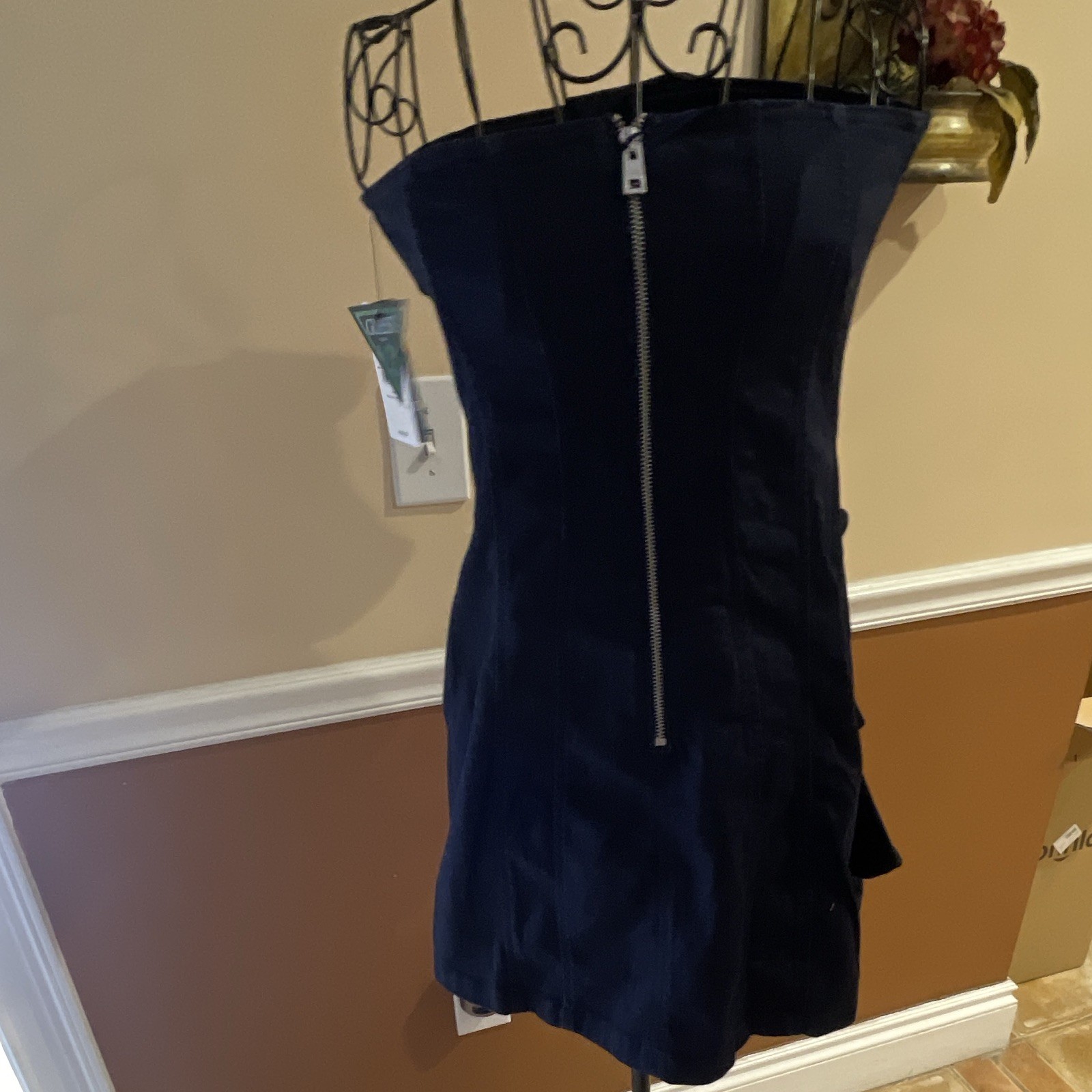 GUESS Blue Denim Full Stretch strapless Bodycon Mini Dress Party/Cocktail S