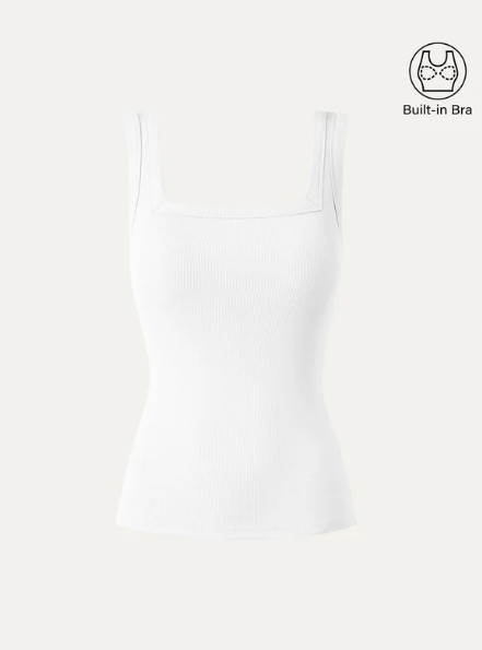 OGL Slinky Square Open-Back Bra Tank Top – White