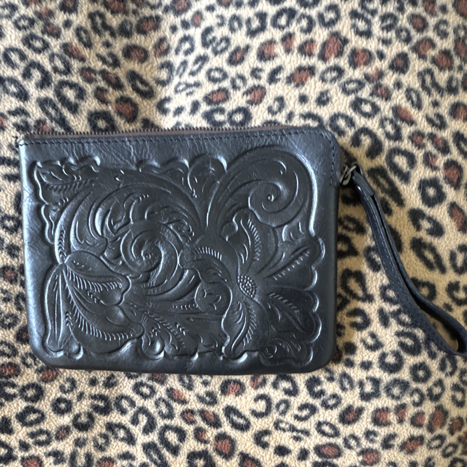 Patricia Nash Black Zip Wristlet Clutch w/ Wrist Strap