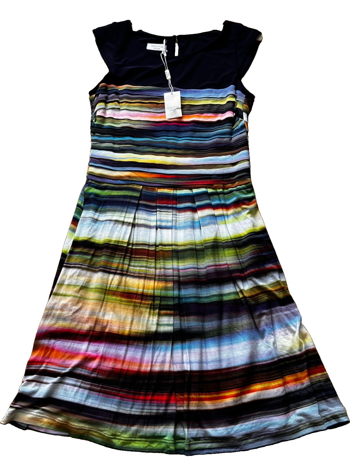 Apanage Femme Multicoloured Sleeveless Stretchy Striped Pleated Dress UK 10 EU38
