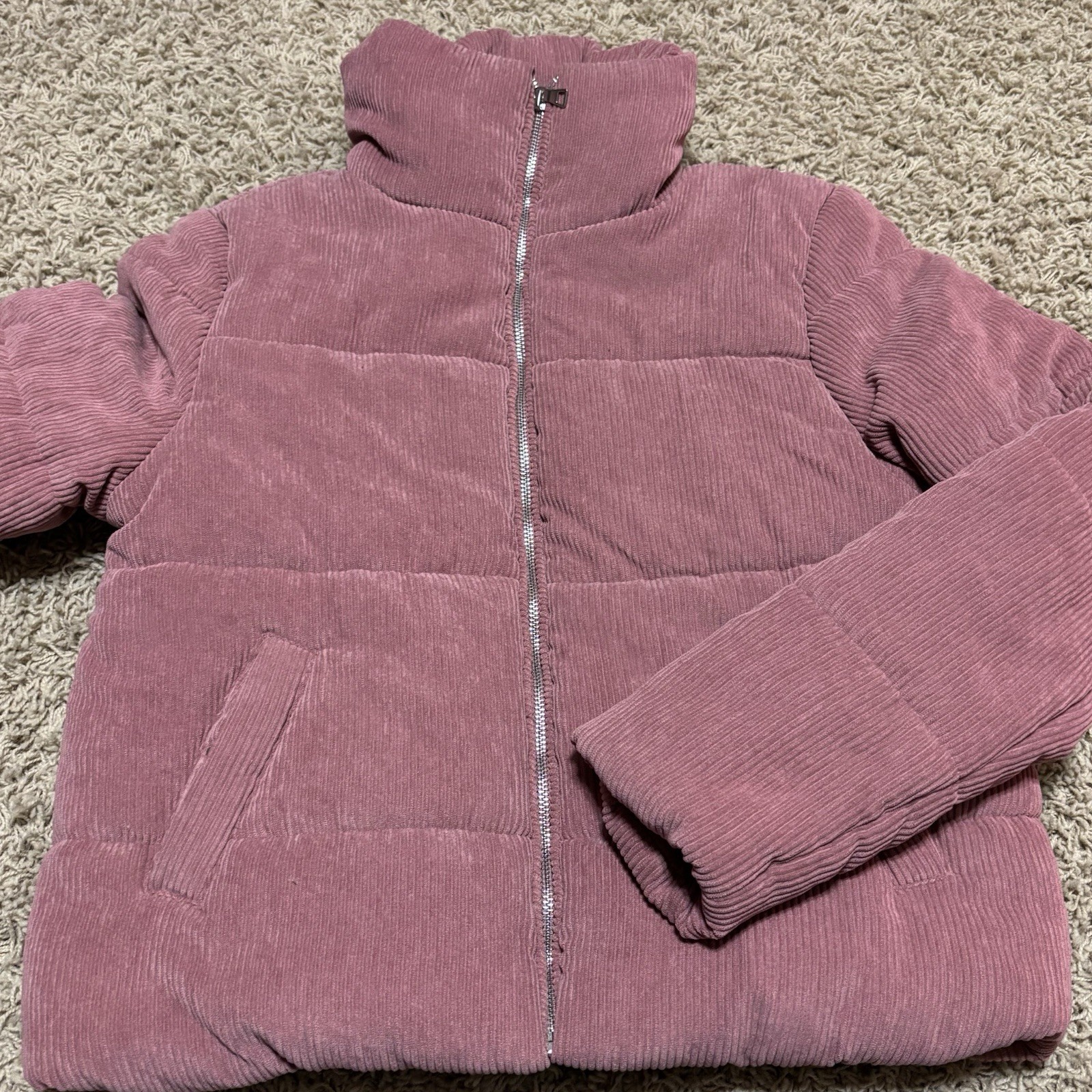 Ambiance Outerwear Women’s Pink Corduroy Puffer Zip Up Jacket – Size Medium