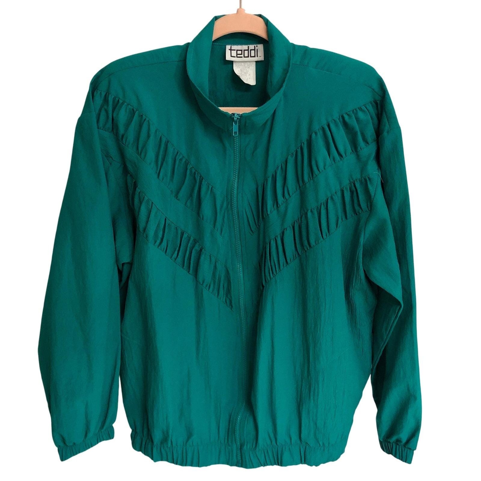Super Fun 80s Vintage Teal/Kelly Green Windbreaker/Jogging Jacket Oversized M