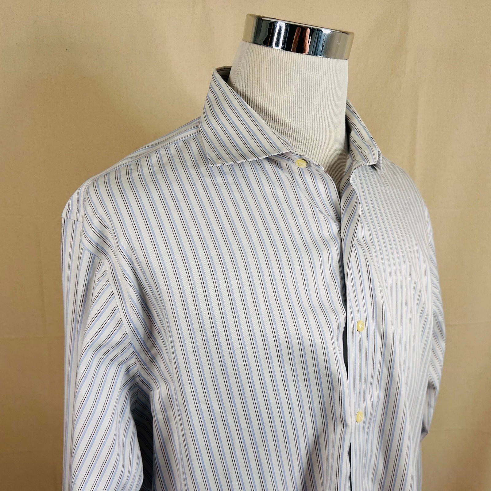 Brooks Brothers 17.5 35 Regent French Cuff Dress Shirt Blue Striped Cotton
