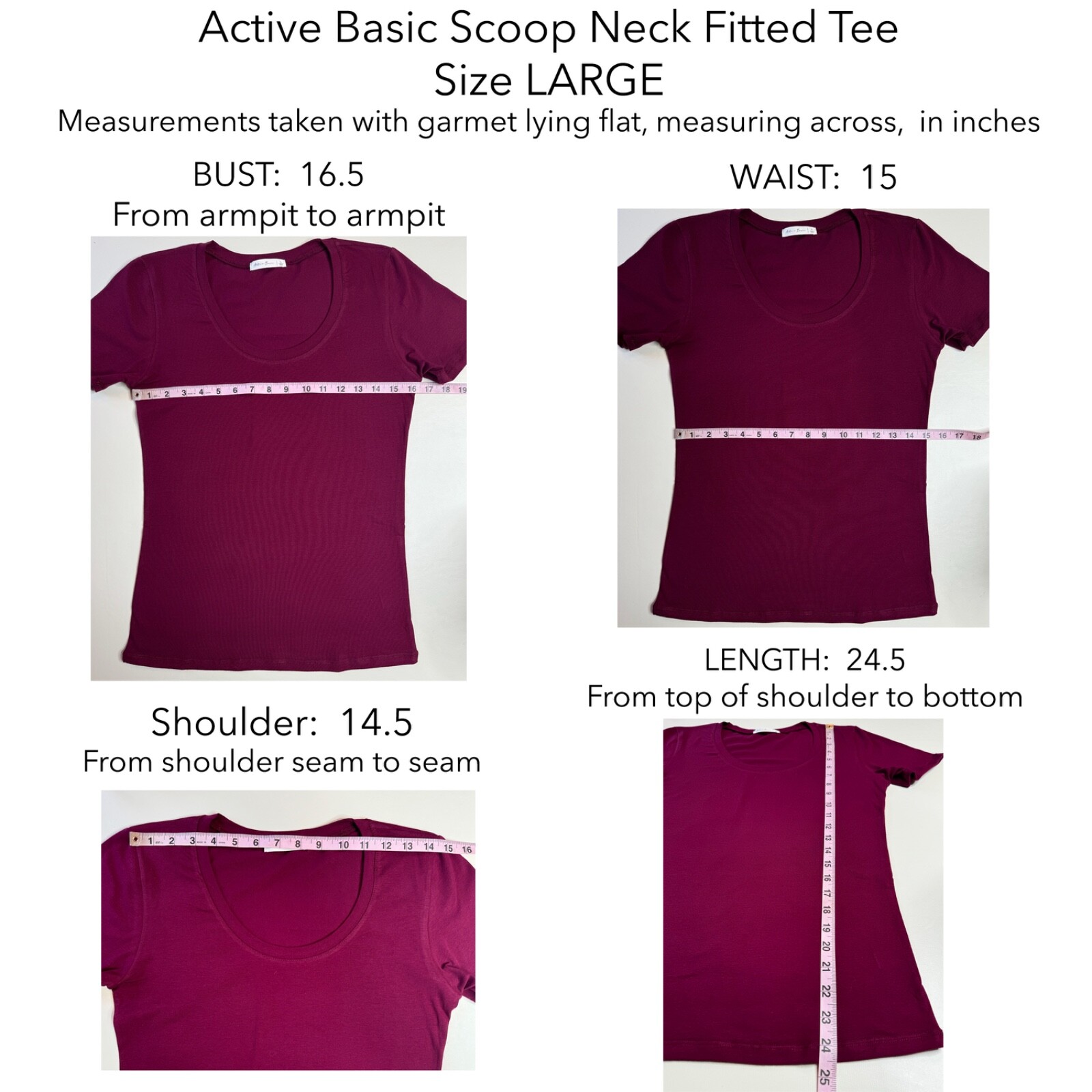 Active Basic 9663 Cotton Jersey Scoop Neckline T-shirt Slim Fitted Short Sleeve