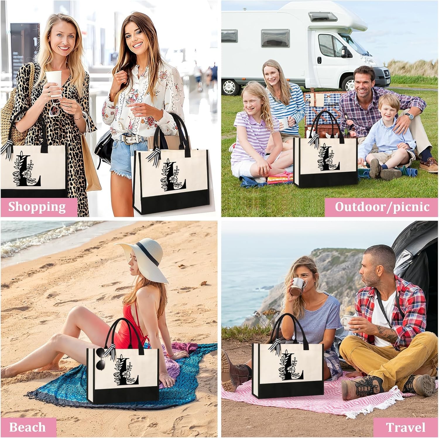 Personalized Initial Canvas Tote Bag, Suitable for Birthday, Wedding, Beach,…