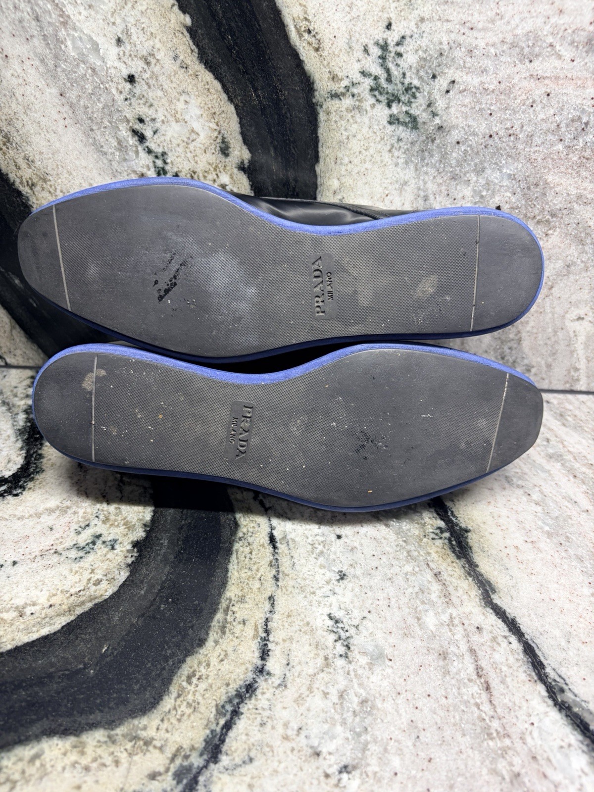 Prada Black Leather Derby Shoes Blue Rubber Sole Women’s EU 37 US 7 Italy