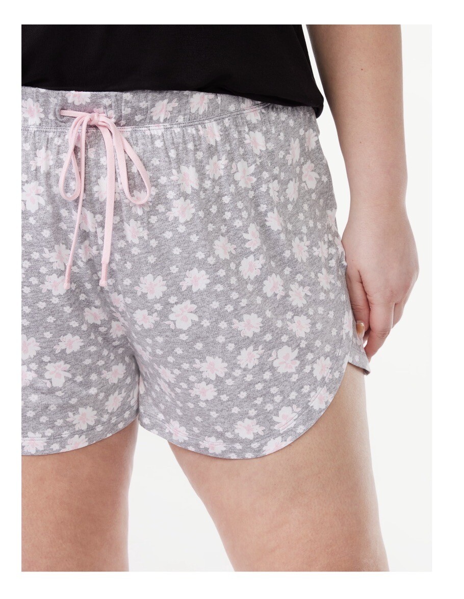 JOYSPUN Women’s S (4-6) Tulip Hem Sleep Shorts • Light Grey Heather Floral