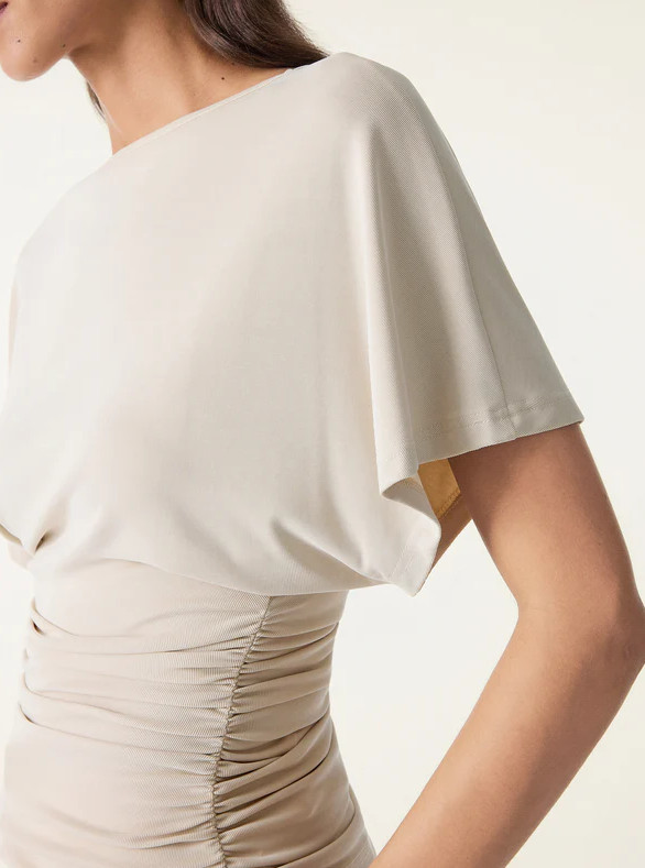 OGL Effortless Boatneck Batwing Sleeve Side Ruched Top, Morning Mist (NEW)