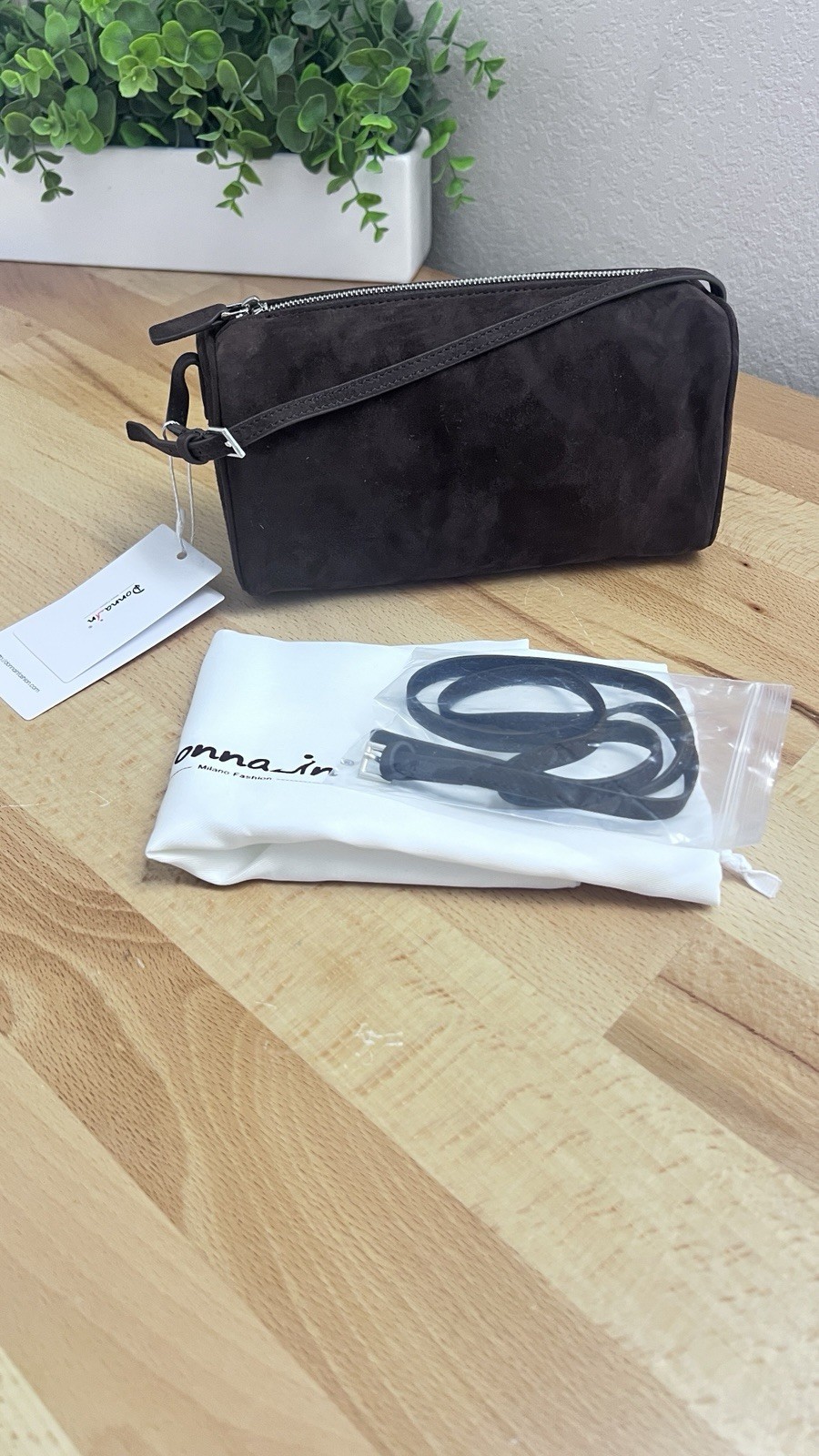 Donnain Premium Suede Leather Purse Crossbody Brown Chic Boho Preppy NWT