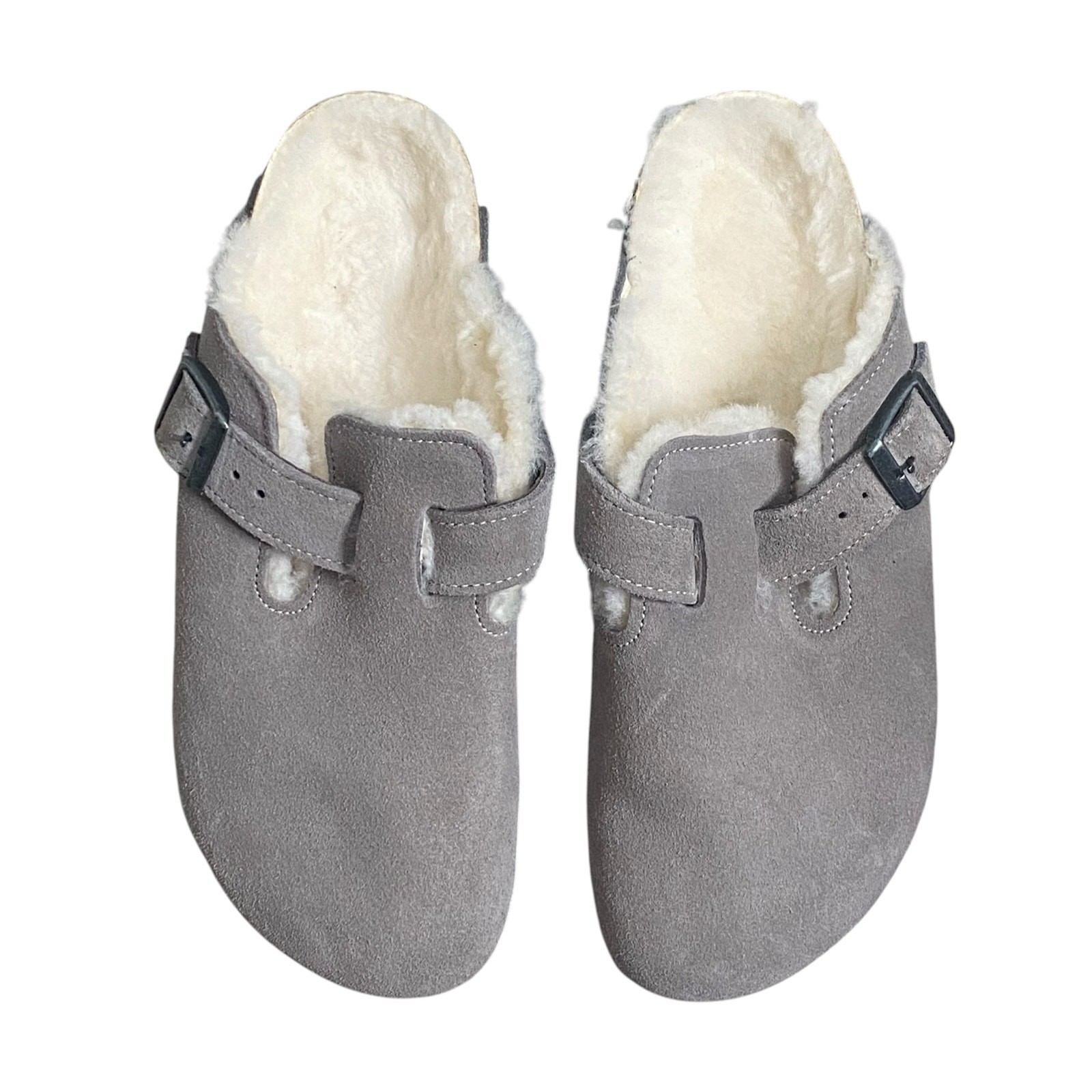 NWOT Birkenstock Boston Suede Shearling Stone Coin Gray Clog 6