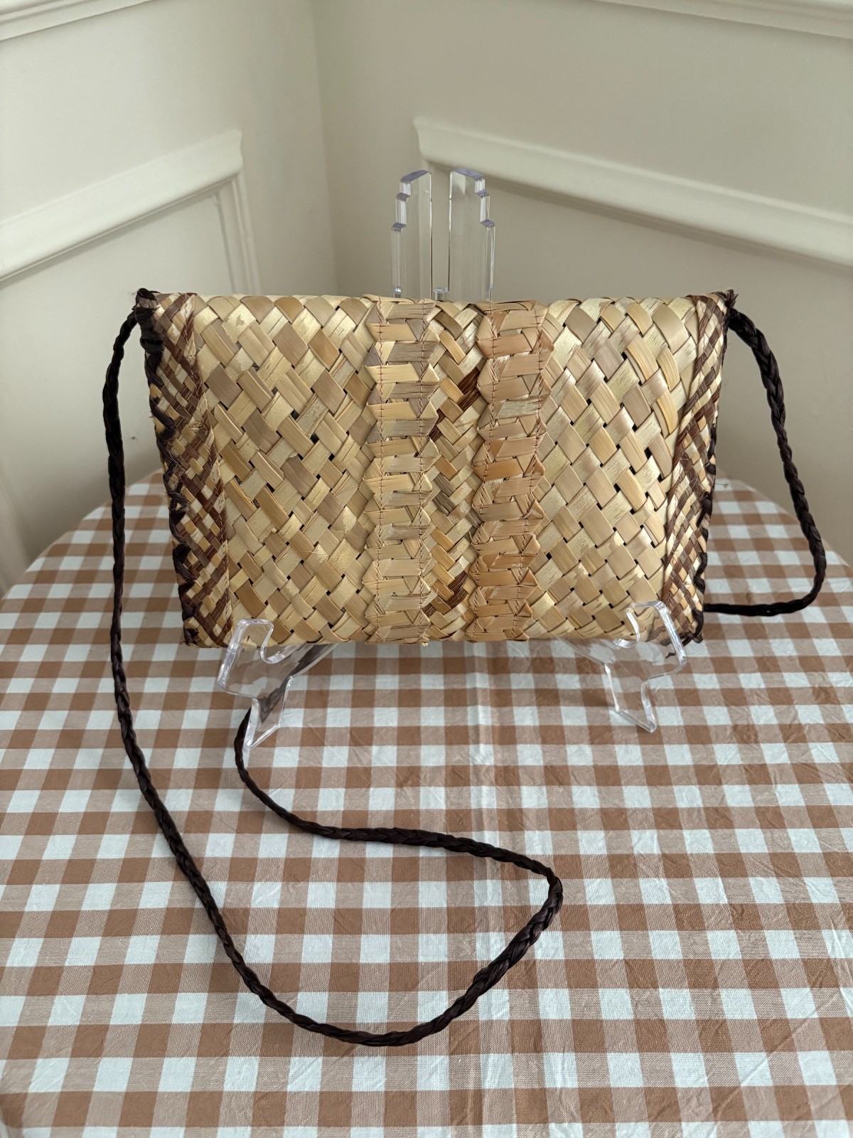 Woven Straw Mini Crossbody Bag Boho Artisan Purse