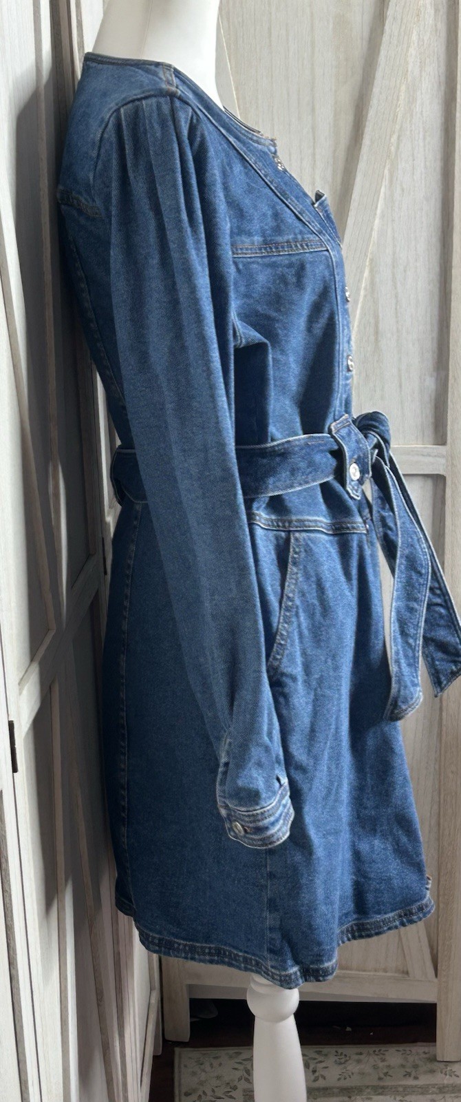 Sezane Cherine Denim dress Sz 12 EUC French Girl Utilitarian