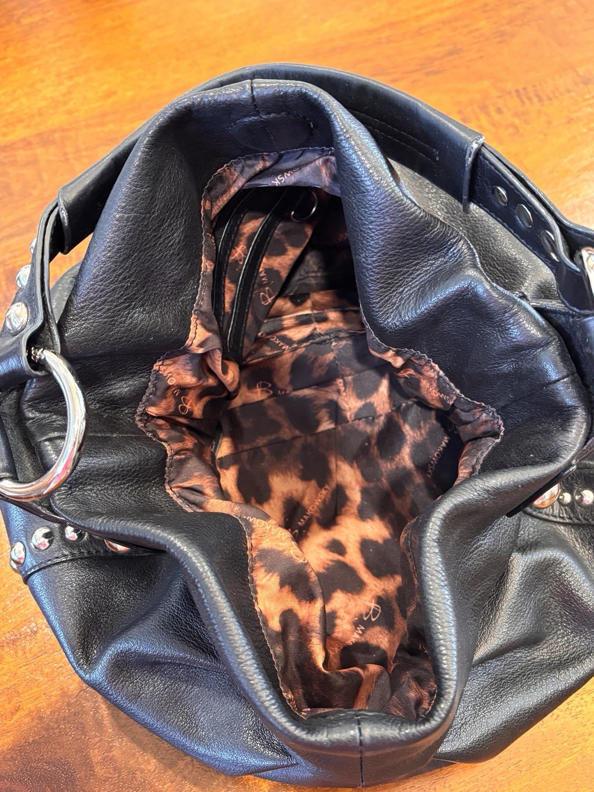 Bruce Makowsky Black Leather Shoulder Bag with Studs
