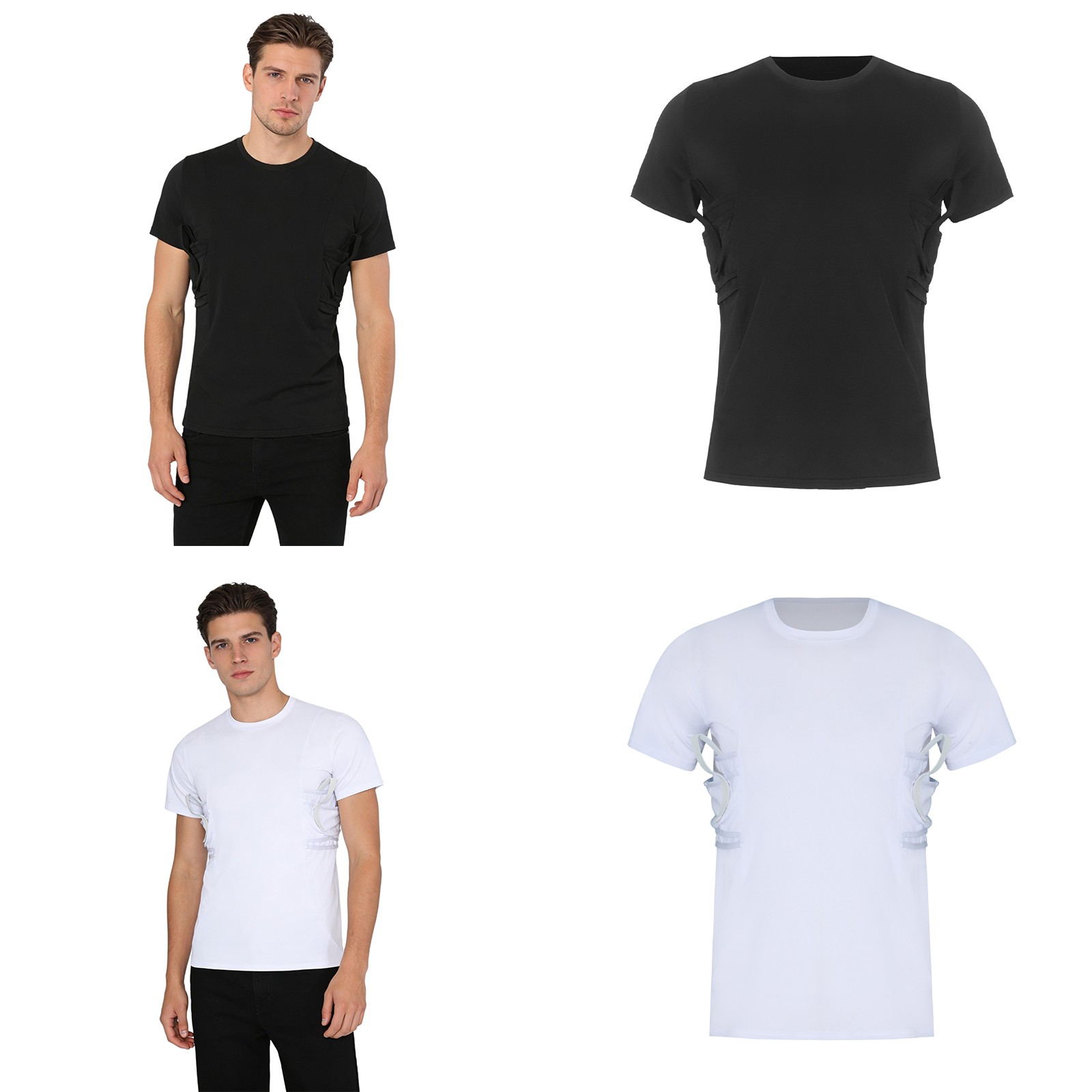 US Men Concealed Carry Shirt Stretchy T-shirt Pockets Moisture Wicking Sport Top