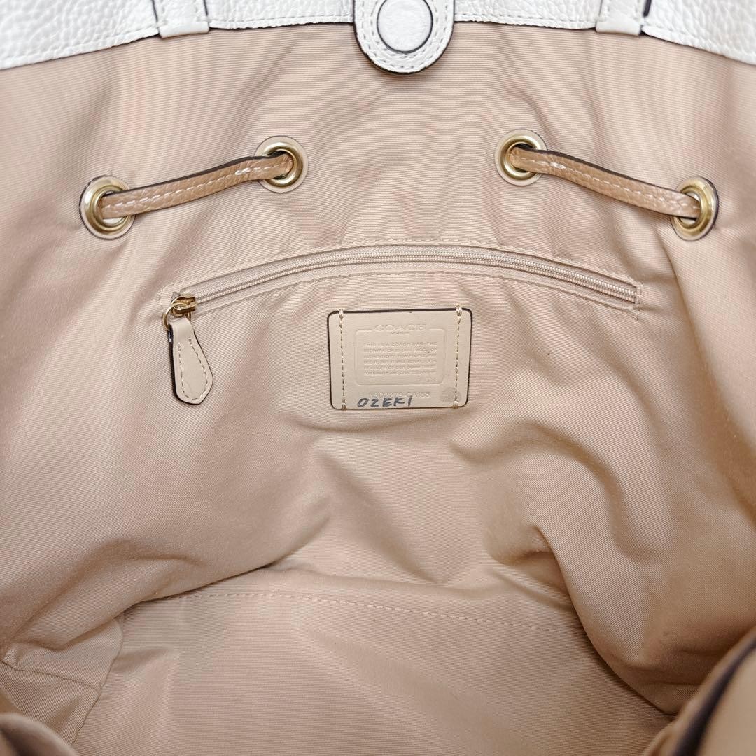 COACH Andy CA165 White Leather Tote Shoulder Bag Carriage Logo Tassel Auth