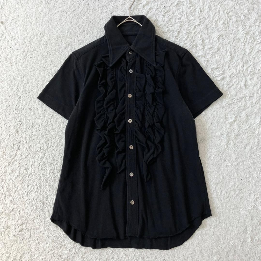 Tricot COMME des GARCONS Black Ruffle Front SS Shirt AD2003 Size M