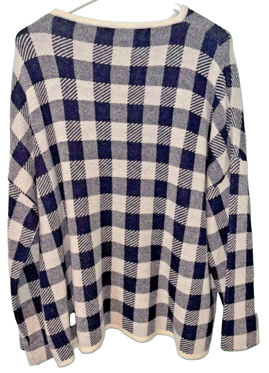 Rosso35 Sweater Womens 44 Wool Cashmere Check Italy Knit Crewneck NWOT