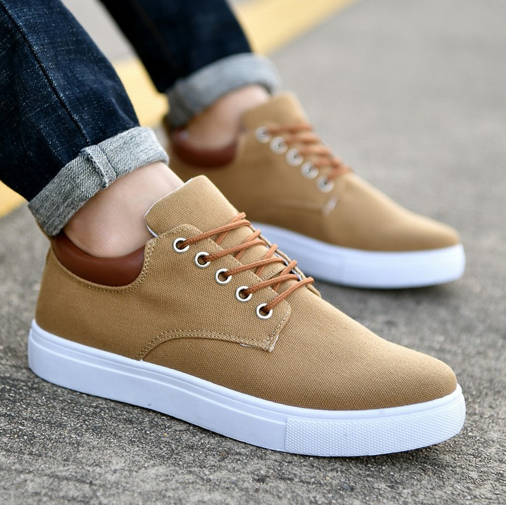 New Men Canvas Shoes Flat Lace Casual Sports Shoes Rubber Sole Anti Slip Lace Up