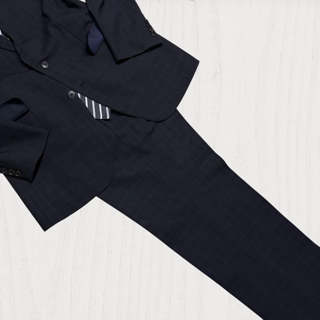 Burberry London Suit Set Men L Black Navy Plaid Wool Mohair 2B Jacket Pants