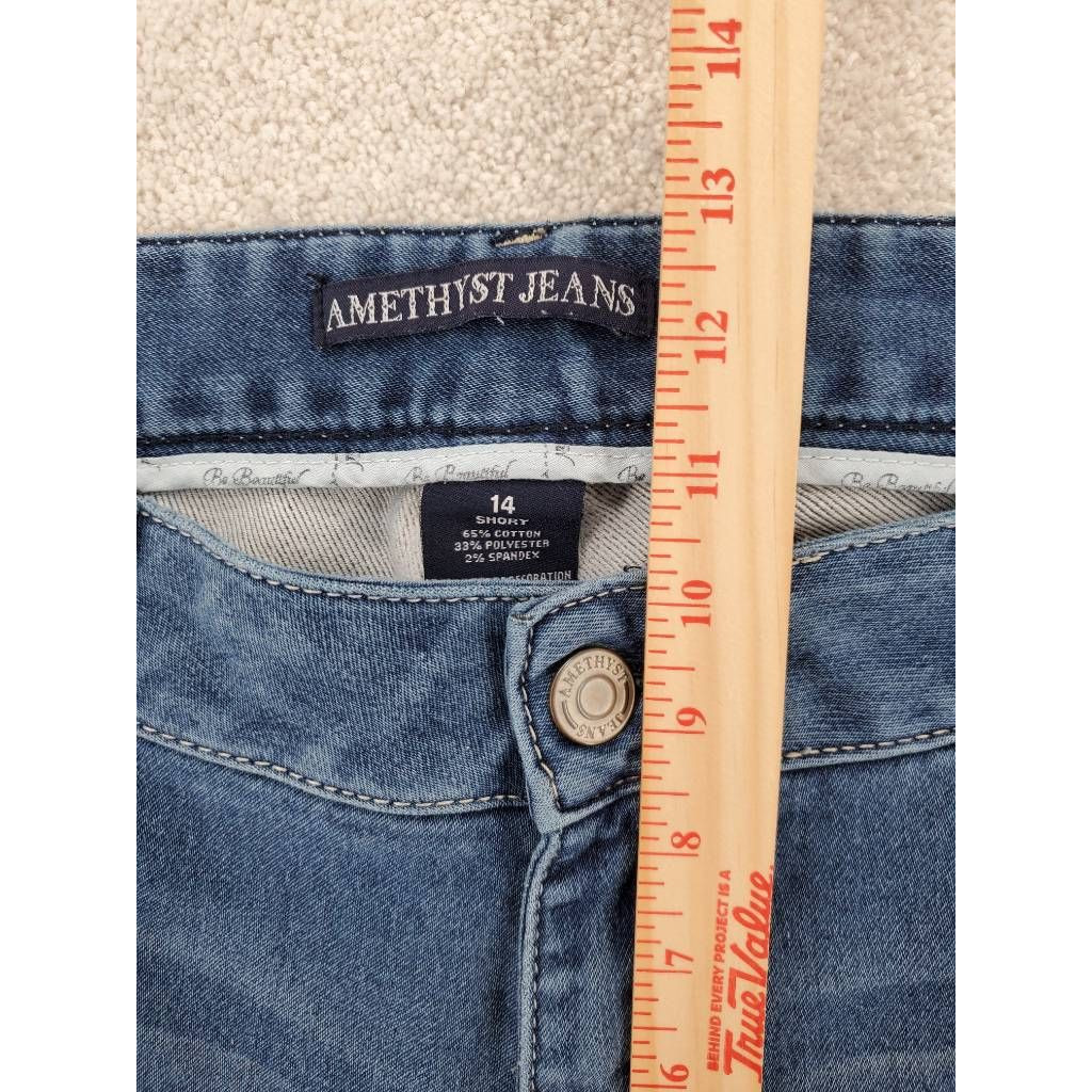 Amethyst Cropped Jeans Blue Whiskered Pockets Stretch Mid Rise Denim woman’s 14S