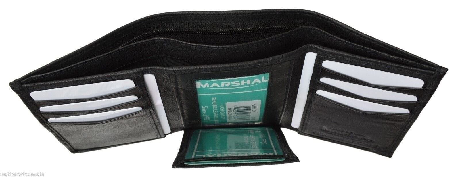 MARSHAL MEN’S GENUINE LEATHER 2 PHOTO HOLDER CREDIT CARD BLACK TRIFOLD WALLET