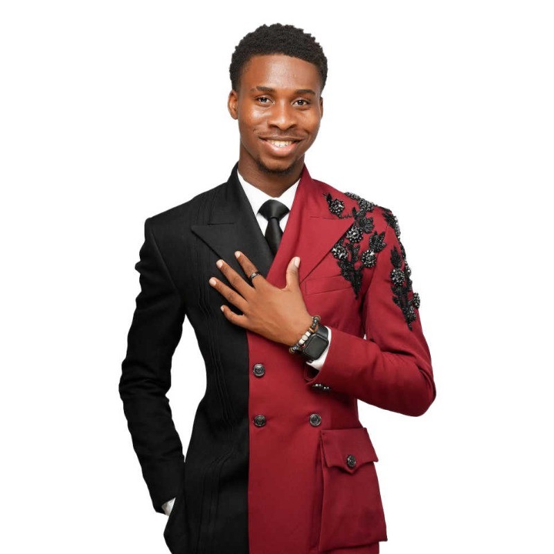 Men’s Color Blocking Pearls Suit Double Breasted Wedding Business Suits 2 Pieces