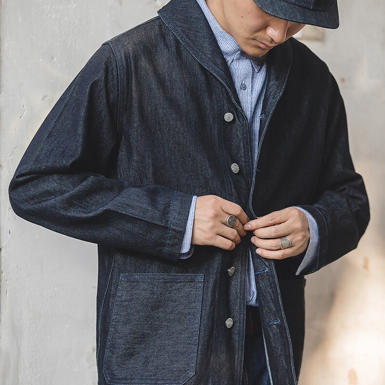 American Denim Dungaree Retro Men’s Jacket Coat Amikaki Casual Coat Blue Cotton