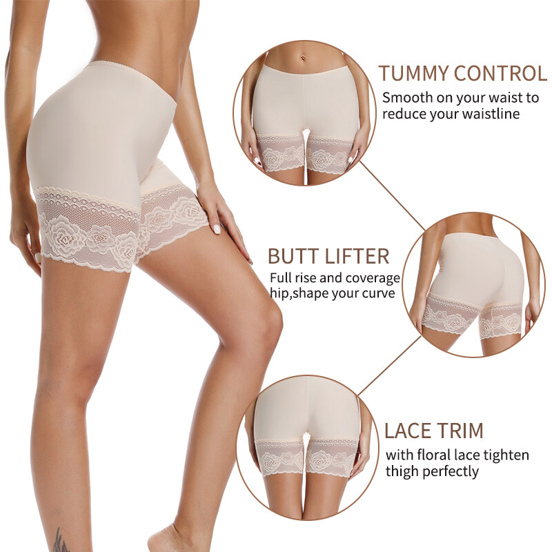 Womens Slip Shorts Anti Chafing Underwear Mid Thigh Wide Lace Boyshorts Pants