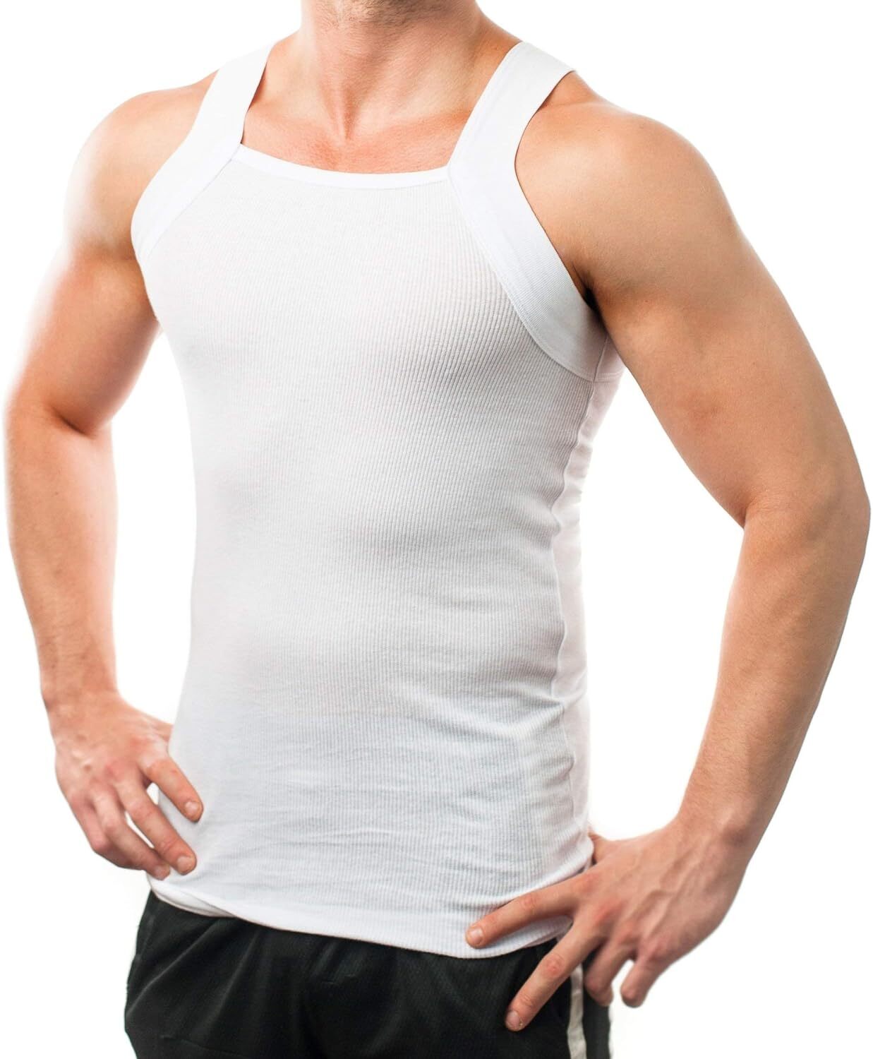 Different Touch Men’s G-unit Style Tank Tops Square Cut Muscle Small, White