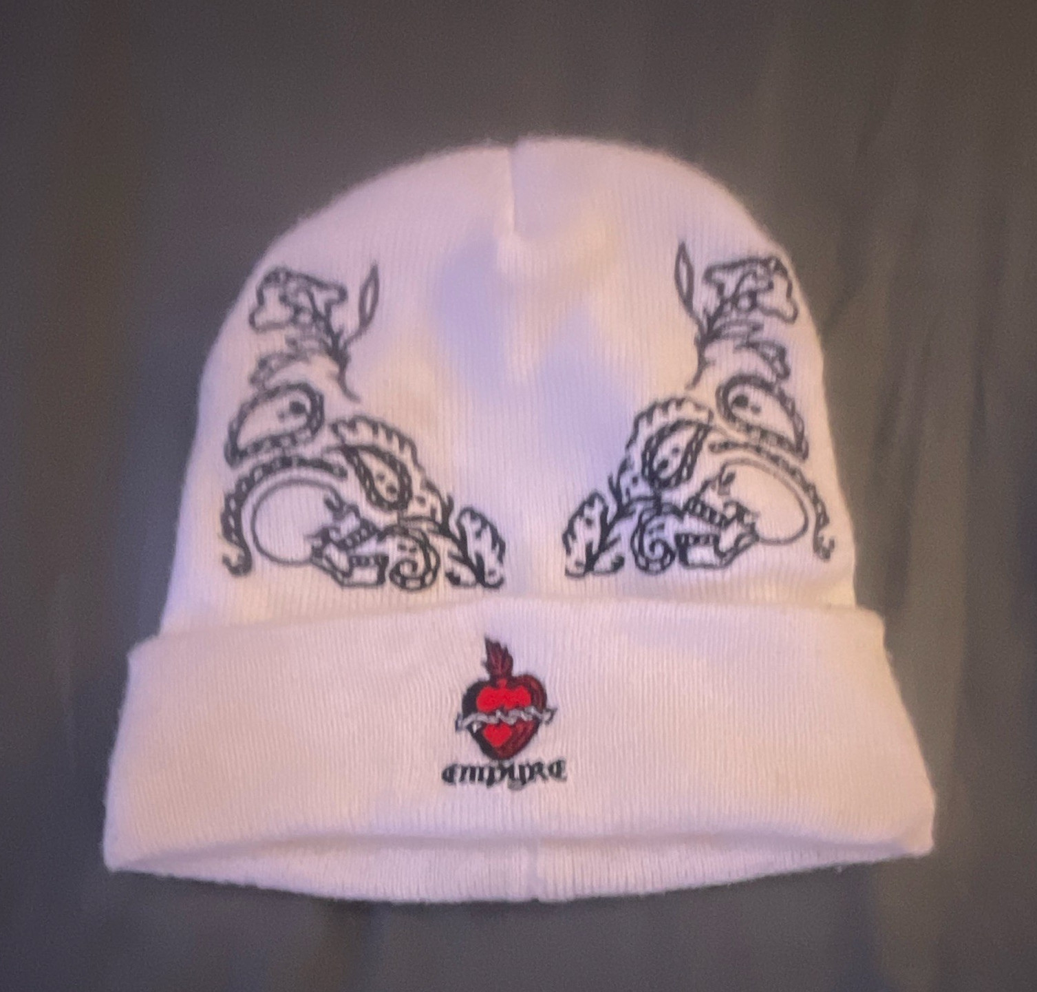 Empyre White Beanie Hat Heart Logo Graphic Print Stretch One Size Men’s
