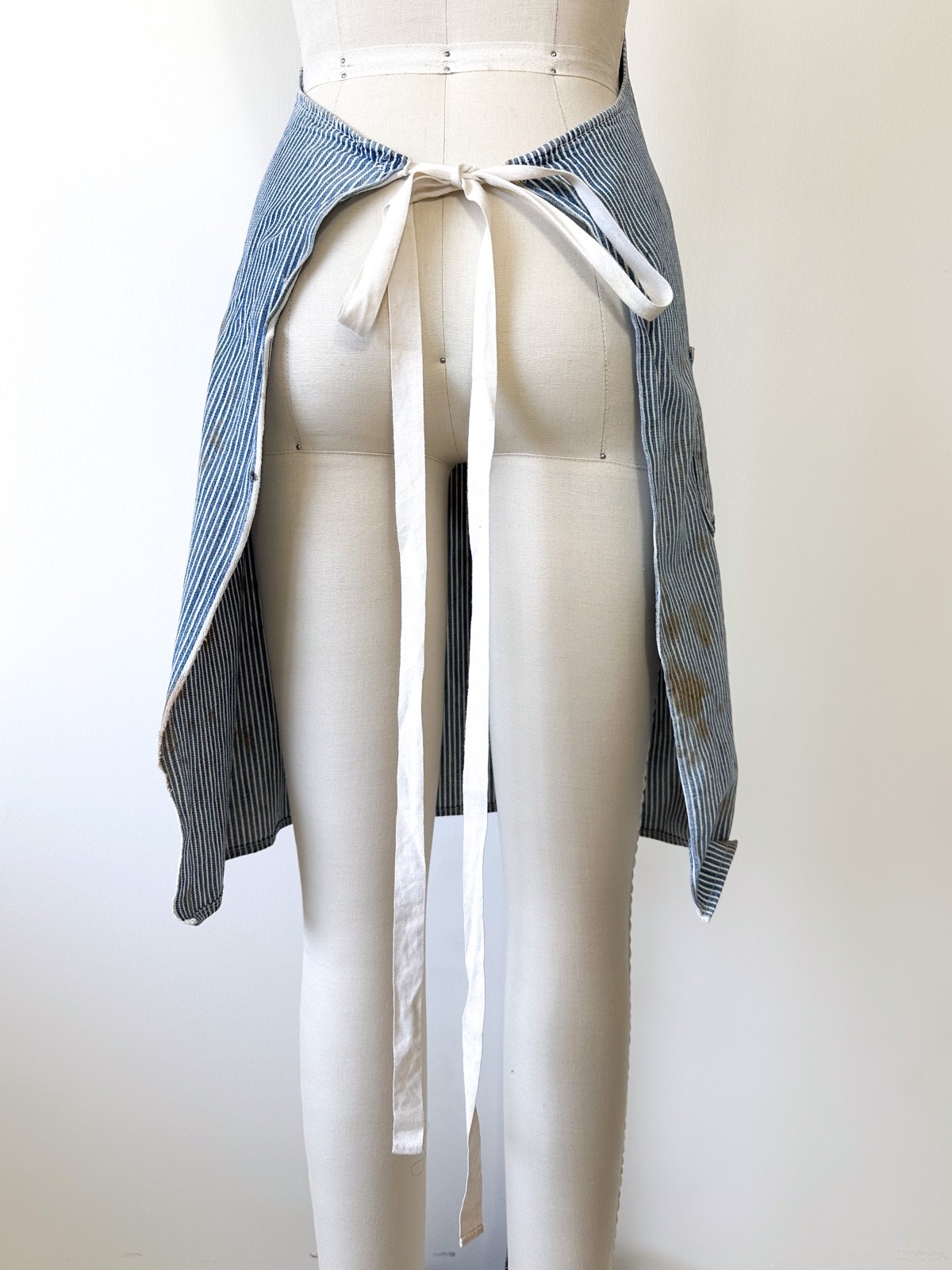 Vintage 1960s Denim Striped Distressed Apron Utility Workwear as found